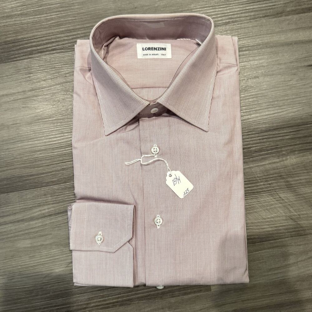 Lorenzini Italy Burgundy Grid Plaid Cotton Long Sleeve Dress Shirt 15 3/4 40 NEW